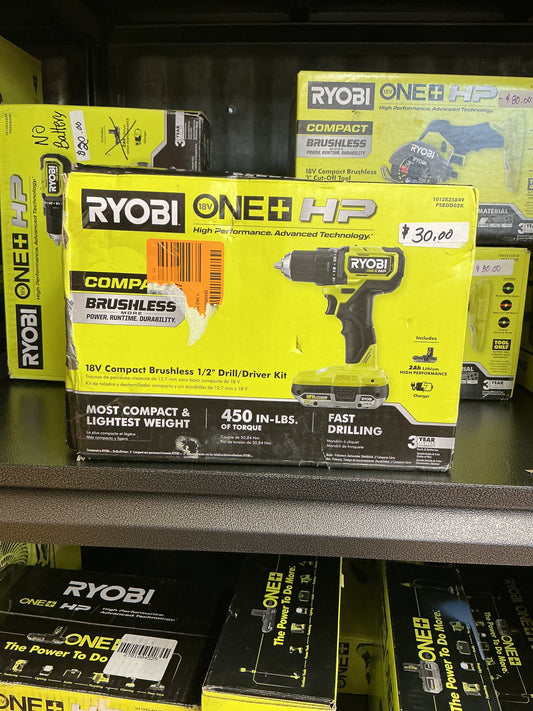 Ryobi 18v compact brushless 1/2" drill/driver kit